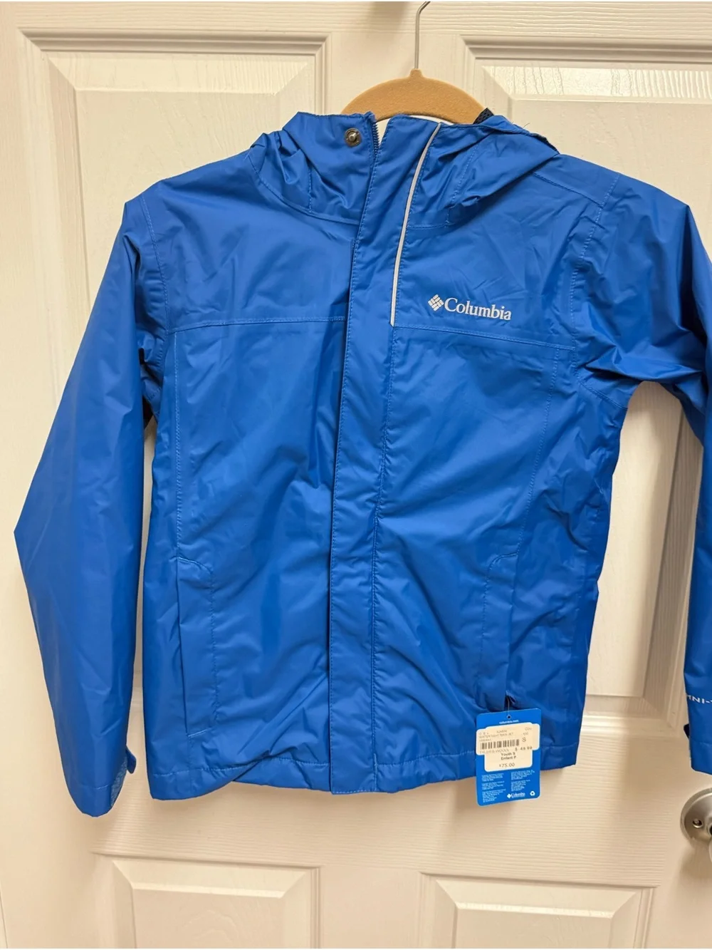 NWT Columbia Youth Bright Blue Hooded Raincoat
